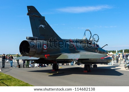 BERLIN - SEPTEMBER 14: Dassault Mirage 2000N strike fighter-bomber carrying nuclear weapons (rear view), International Aerospace Exhibition \