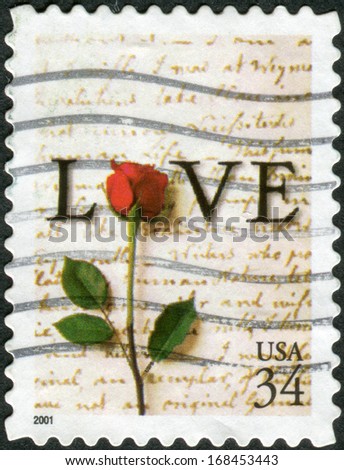 USA - CIRCA 2001: Postage stamp printed in USA, shows Rose, Apr. 20, 1763 Love Letter by John Adams, circa 2001