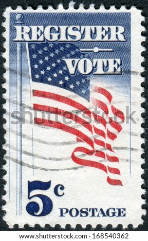 USA - CIRCA 1964: Postage stamp printed in USA, dedicated to the Campaign to draw more voters to the polls, shows the national flag, circa 1964