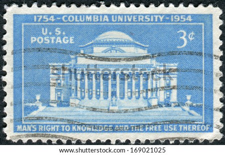 USA - CIRCA 1954: A postage stamp printed in the USA, dedicated to the 200th Anniversary Columbia University, shows Low Memorial Library, circa 1954