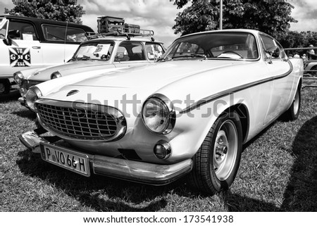 PAAREN IM GLIEN, GERMANY - MAY 19: Sports car Volvo P1800S, black and white, The oldtimer show in MAFZ, May 19, 2013 in Paaren im Glien, Germany
