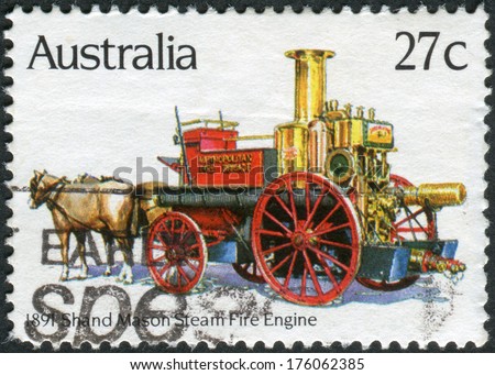 AUSTRALIA - CIRCA 1983: Postage stamp printed in Australia, shows Historic Fire Engines: Shand Mason Steam, 1891, circa 1983