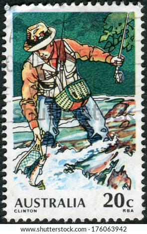 AUSTRALIA - CIRCA 1979: Postage stamp printed in Australia, dedicated to Sport fishing, shows Trout Fishing, circa 1979