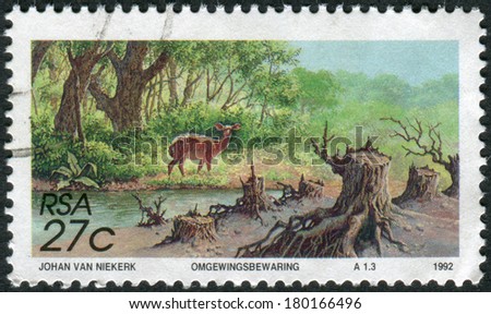 SOUTH AFRICA - CIRCA 1992: Postage stamp printed in South Africa, devoted to Environmental Protection, shows soil erosion, circa 1992