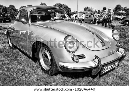 PAAREN IM GLIEN, GERMANY - MAY 19: Sports car Porsche 356 Coupe, black and white, 