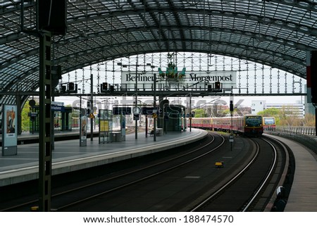 BERLIN, GERMANY - APRIL 11, 2014: Berlin Central Station. Railway platform. The central station of Berlin - the largest and modern railway station of Europe.