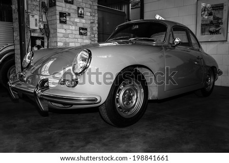 BERLIN, GERMANY - MAY 17, 2014: Sports car Porsche 356 Coupe. Black and white. 27th Oldtimer Day Berlin - Brandenburg