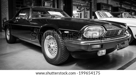 BERLIN, GERMANY - MAY 17, 2014: Car Jaguar XJS. Black and white. 27th Oldtimer Day Berlin - Brandenburg