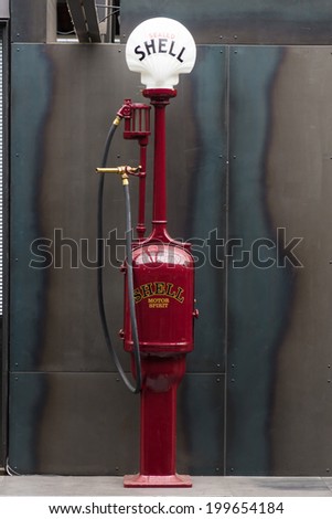 BERLIN, GERMANY - MAY 17, 2014: Fuel dispenser G&B Model T8, nickname Fat Lady (1918). 27th Oldtimer Day Berlin - Brandenburg