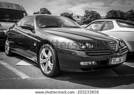 BERLIN, GERMANY - MAY 17, 2014: Sports coupe Alfa Romeo GTV V6 TB. Black and white. 27th Oldtimer Day Berlin - Brandenburg