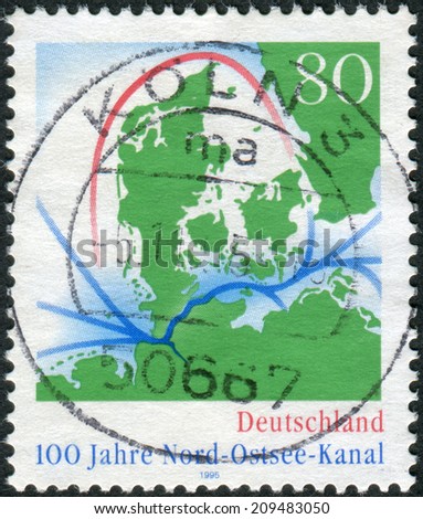 GERMANY - CIRCA 1995: Postage stamp printed in Germany, dedicated to centenary Kiel Canal (North-to-Baltic Sea canal), circa 1995