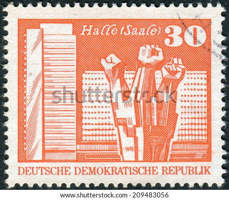 GERMANY (DDR) - CIRCA1973: Postage stamp printed in Germany, shows Workers Memorial, Halle (Saale), circa 1973