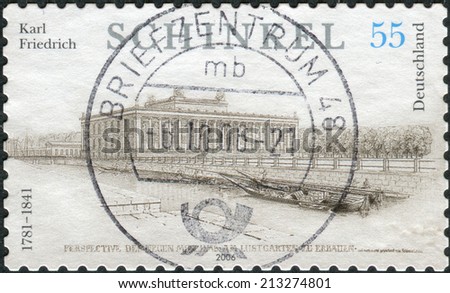 GERMANY - CIRCA 2006: Postage stamp printed in Germany, dedicated to the 225th anniversary of the birth of Karl Friedrich Schinkel, depicts The Altes Museum (Old Museum) in Berlin, circa 2006