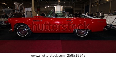 MAASTRICHT, NETHERLANDS - JANUARY 09, 2015: Personal luxury car Ford Thunderbird (first generation), 1955. International Exhibition InterClassics & Topmobiel 2015