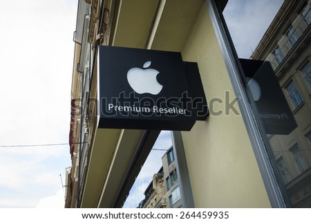 PRAGUE - SEPTEMBER 20, 2014: Apple Premium Reseller: iWorld. Apple Store is a chain of retail stores owned and operated by Apple, Dealing in computers and consumer electronics.