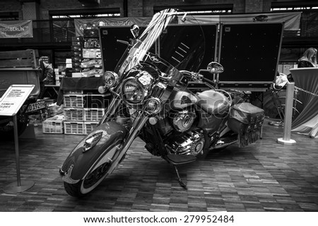 BERLIN - MAY 10, 2015: Motorcycle Indian Chief Vintage (2014-present). Black and white.  28th Berlin-Brandenburg Oldtimer Day
