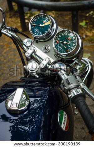 BERLIN - JUNE 14, 2015: The dashboard of a motorcycle Laverda 750 SF. The Classic Days on Kurfuerstendamm.