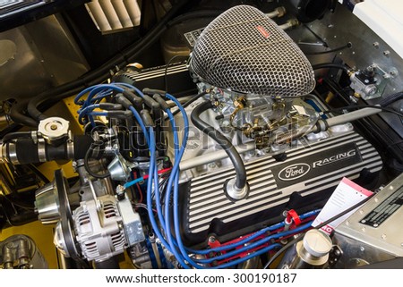 BERLIN - JUNE 14, 2015: Engine of a roadster Shelby AC Cobra 427, 1966. The Classic Days on Kurfuerstendamm.