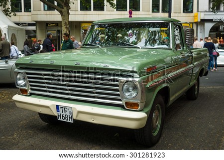 BERLIN - JUNE 14, 2015: Full-size pickup truck Ford F100 (fifth generation), 1968. The Classic Days on Kurfuerstendamm.