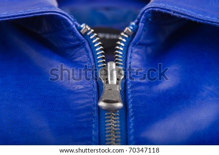Blue leather jacket and the zipper (focus on the ZIP)