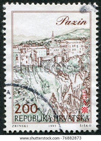 CROATIA - CIRCA 1993: Postage stamps printed in Croatia, shows views of the city of Pazin, circa 1993