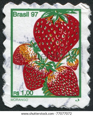 BRAZIL - CIRCA 1997: Postage stamps printed in Brazil, depicted strawberries, circa 1997