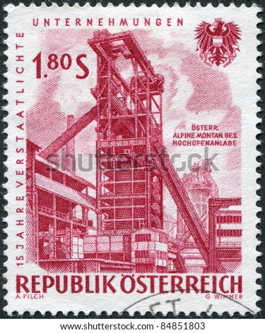 AUSTRIA - CIRCA 1961: A stamp printed in Austria, devoted to 15th anniversary of nationalized industry, shows a montage Iron blast furnace, circa 1961