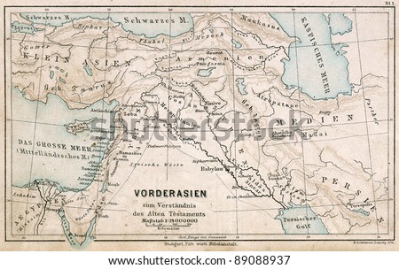 GERMANY - CIRCA 1895: Map of the Middle East. Biblical places. Atlas B. Schwarze, Leipzig, Printing House \