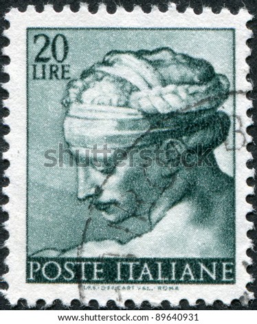 ITALY - CIRCA 1961: A stamp printed in Italy, shows Designs from Sistine Chapel by Michelangelo, Libyan Sybil, circa 1961