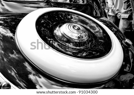 BERLIN - MAY 28: Spare wheel BMW (Black and White), the exhibition \