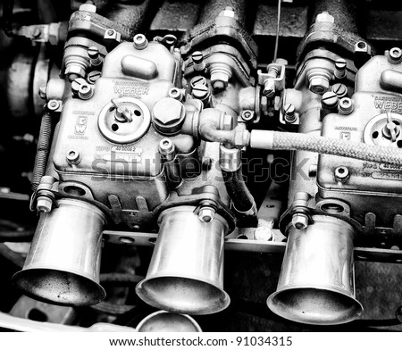 BERLIN - MAY 28: Weber Carburetor close-up (Black and White), the exhibition \