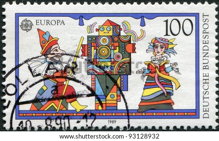 GERMANY - CIRCA 1989: A stamp printed in the Germany, shows the children's puppet theater, circa 1989