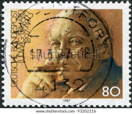GERMANY - CIRCA 1987: A stamp printed in Germany, shows the Ludwig Erhard (1897-1977), Economist, Chancellor, circa 1987