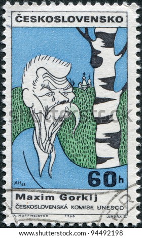CZECHOSLOVAKIA - CIRCA 1968: A stamp printed in the Czechoslovakia, shows a caricature, Maxim Gorky, circa 1968