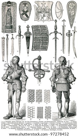 Knight\'s armor and weapons. Publication of the book \