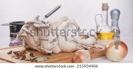 Ingredients for cooking mushrooms. oyster mushrooms.