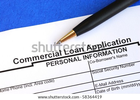 Complete the commercial loan application isolated on blue