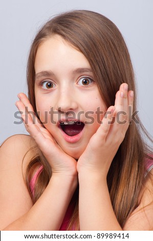 Beautiful Teenage Girl With Surprised Look On Her Face. Stock Photo ...