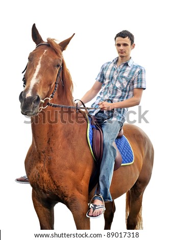Man riding a horse isolated