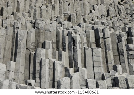 Basalt prisms rock, South Iceland.
