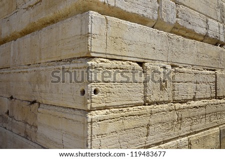 Ancient stones of Western Wall corner in old city of Jerusalem, Israel.