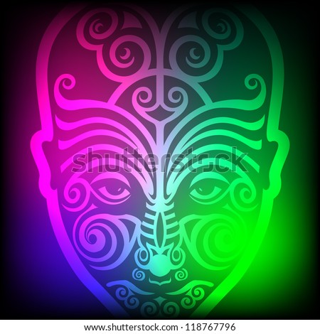 maori face tattoo on colorful background