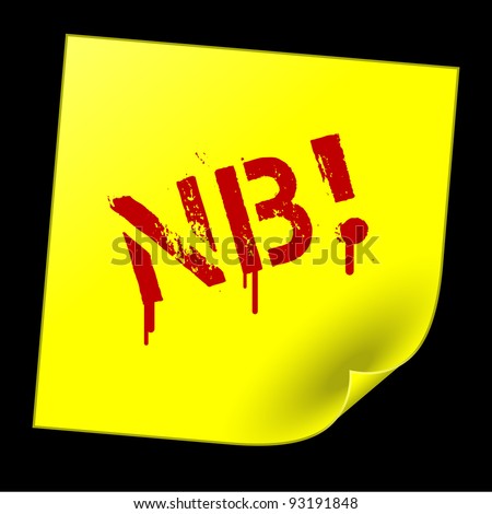 yellow sticker with red nota bene