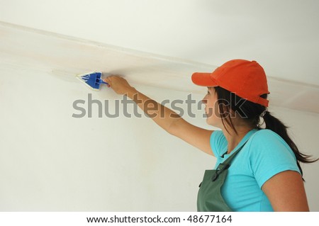 The woman is painting the wall with the special brush