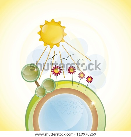 planet with summer landscape, all the seasons vector illustration