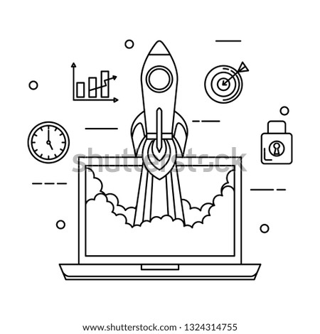 laptop with rocket and business icons