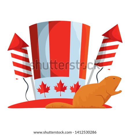 canadian tophat with fireworks rockets and otter