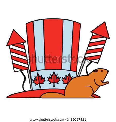 canadian tophat with fireworks rockets and otter