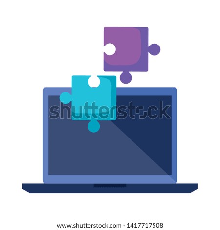 laptop with puzzle game pieces solution