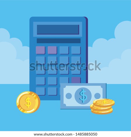 coins and bills money dollars with calculator